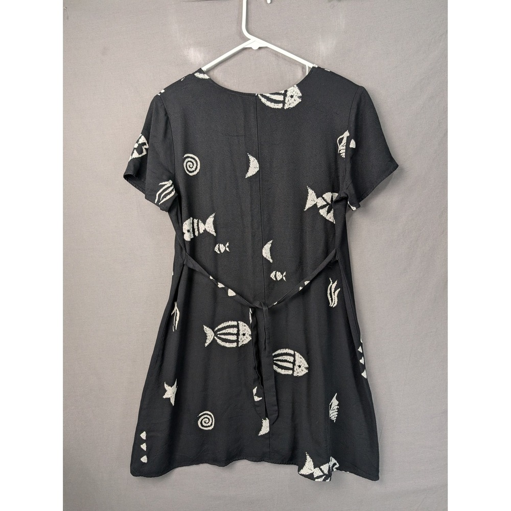 Connie Choi Vintage Fish Print Mini Dress Black Large Style 70814 Made in USA